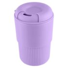 Purple reusable coffee cup with a sipper lid.