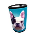 Blue Promotional Magnetic cooler w geometric dog face design.