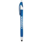 Blue stylus pen with CURIOOS printed in white on the body.