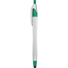 Silver pen with green accents and a stylus tip.