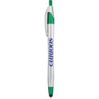 White pen with green accents, CURIOOS in blue on the side, featuring a stylus tip.