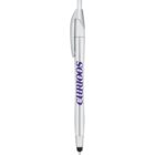 Silver ballpoint pen with CURIOOS printed in purple on the side.