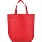 A plain red tote bag with two handles.