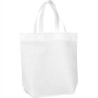 White tote bag with handles against a plain background.