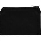 A plain black zippered pouch against a white background.