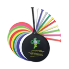 Branded Resort Bag Tags with colorful plastic golf tees fanned around a black paddle.