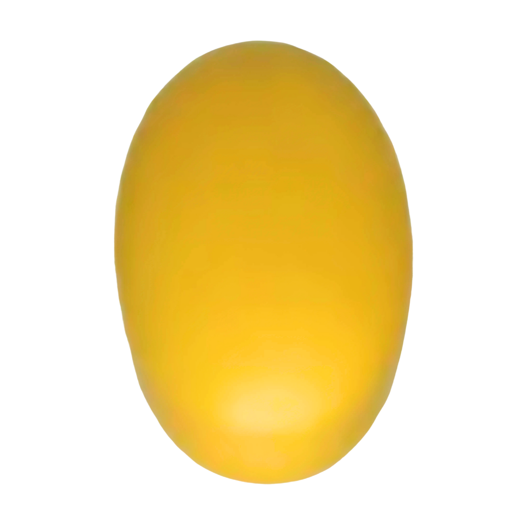 The Branded Stress Ball Yellow Pill is a smooth, solid yellow object shaped like an oval pill and is featured elegantly on a white background.