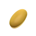 A Branded Stress Ball Yellow Pill, smooth and oval-shaped with a gold hue, rests on a white background, exuding a calming aura.