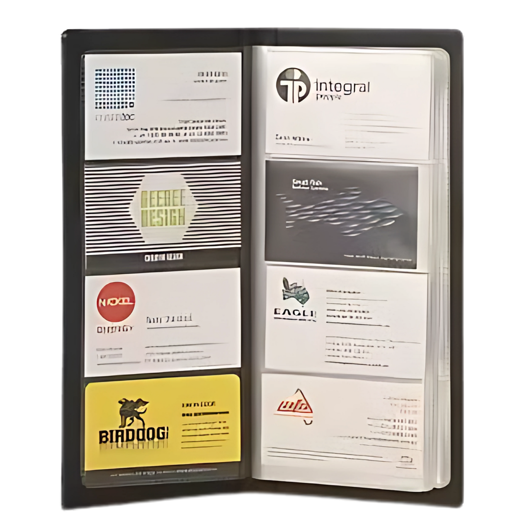 Business Card Folder: neatly organizes cards in tidy slots.