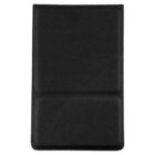 Black leather wallet closed and viewed from above against a white background.