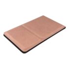 A closed, light brown leather wallet on a white background.