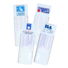 Four CLEAR BOOKMARK MAGNIFIER RULERS with logos and contact details.