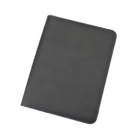 The black Contrast A4 Zip Folder features a sleek leather design with curved edges and a shiny finish, displayed against a white background to highlight its sophistication.