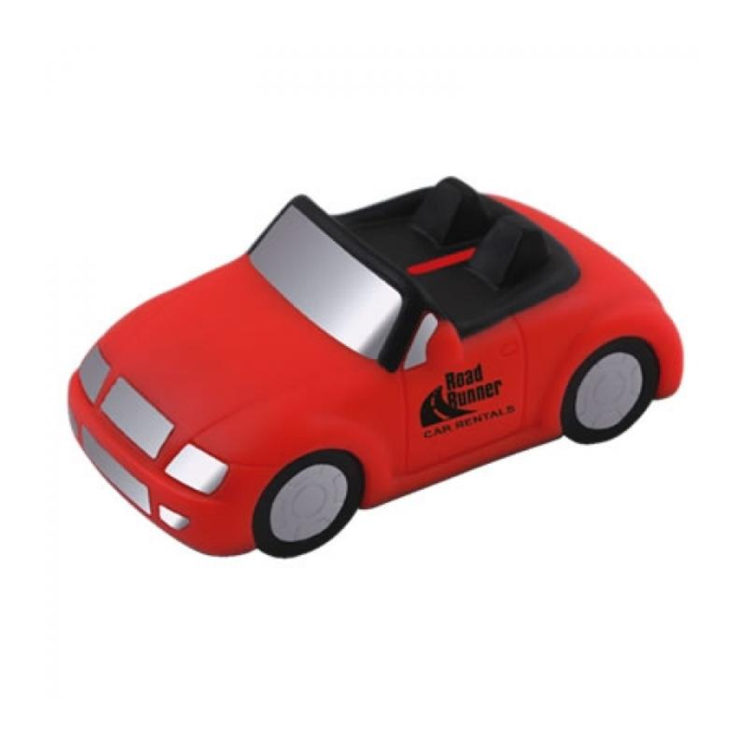 The CONVERTIBLE COIN SAVINGS BANK is a red toy car with Road Runner Car Rentals on the side, black seats and wheels, and silver headlights and grille. It doubles as a clever savings bank, letting you save in style while cruising towards your financial goals!.