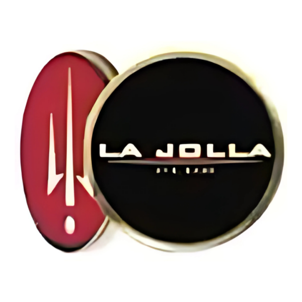 A black circle logo with La Jolla in white, paired with a red oval featuring a white exclamation mark, resembling a Custom Marker Gift Pack design.