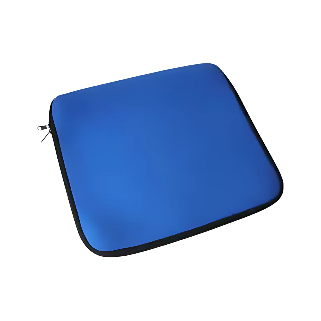 Custom Printed Laptop sleeve: blue with black edges, white background design.
