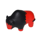 The Customised Stress Balls - Buffalo features a vibrant red body, a striking black mane, and tail, elegantly displayed on a white background.