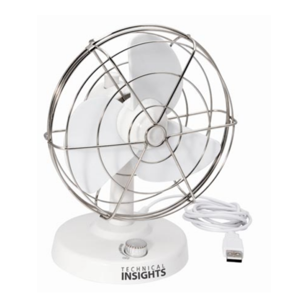 Cyberair USB Fan with a sleek white look and metal grille.