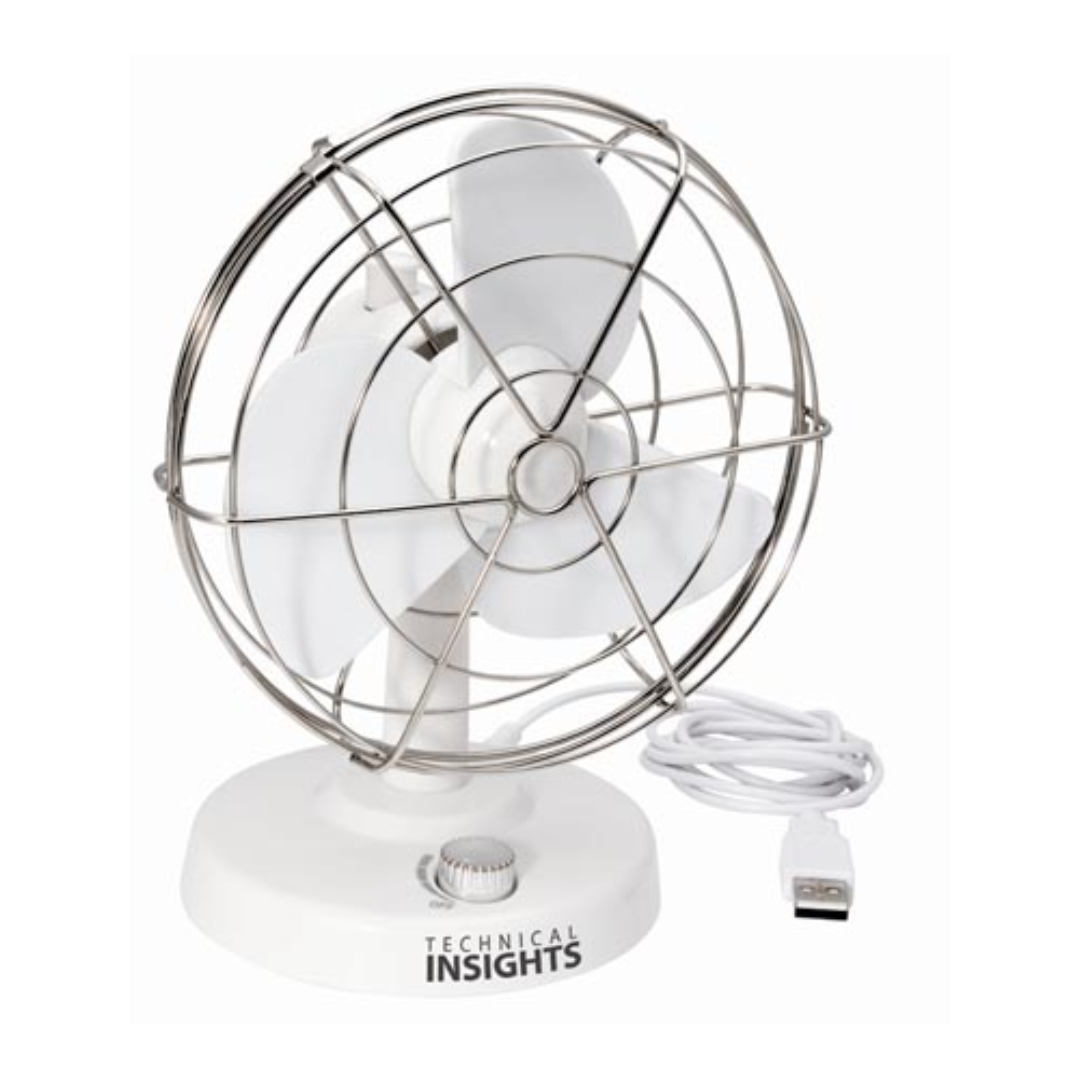 Cyberair USB Fan with a sleek white look and metal grille.