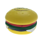 The Funky Stress Ball Hamburger has squishy layers resembling lettuce, tomato, and patty. The yellow top bun features printed text, making it the ultimate stress reliever for a stylish tension release.