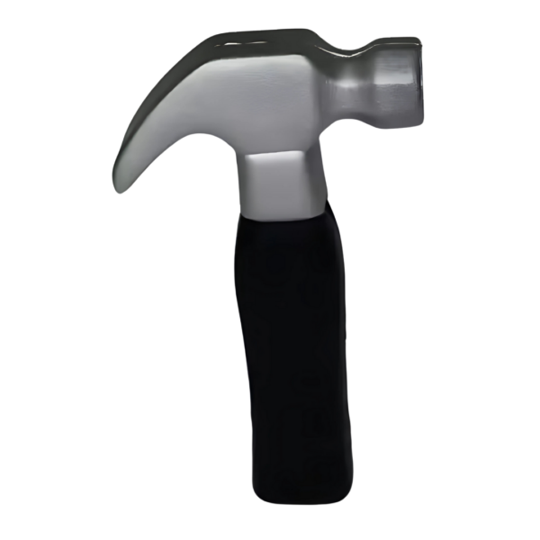 The Funky Stress Ball Hammer is a modern and stylized tool with a shiny metallic head and black handle. It combines functionality with flair, featuring a claw and flat striking surface for effortlessly prying and driving nails.