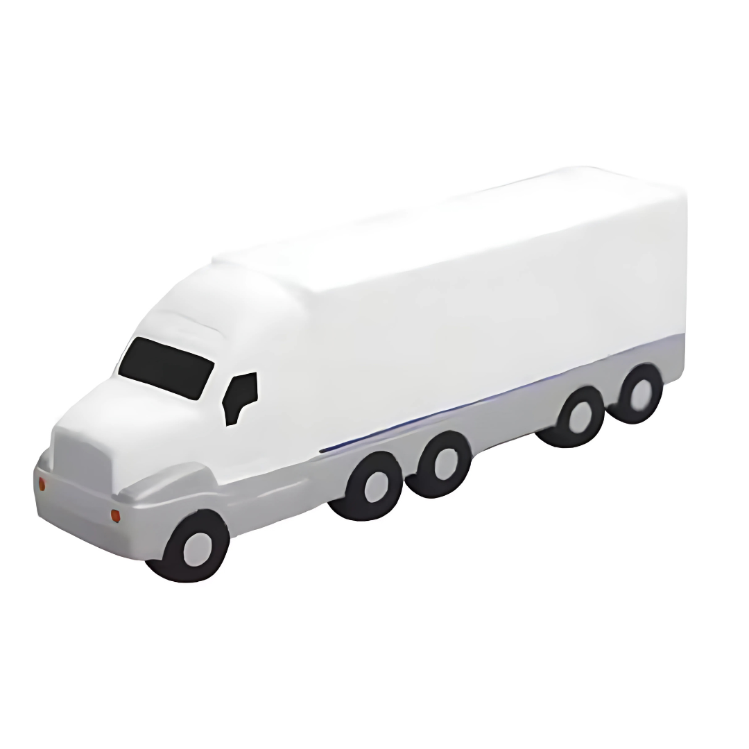The Jumbo Stress Large Truck is a 16cm long illustration of a large, white semi-truck featuring a streamlined cabin and cargo trailer. Its minimalist design showcases four visible wheels against a plain white backdrop.