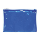 Large transparent blue PVC pencil case organiser on a white background.