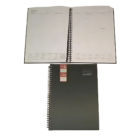 A black, spiral-bound planner from the Lustre Corporate Branded Diary Range reveals its lined pages for scheduling, resting atop a closed counterpart. Both have visible calendar dates and minimalist elegance—perfect for those seeking a corporate touch.