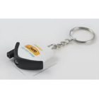 The Mini Promotional House Flashlight Keytags are white and black plastic breathalyzer keychains with a metal ring, featuring a small mouthpiece. Labels include a logo, alco in blue, and drivesafe in orange. Its perfect for safety-conscious individuals on the go.