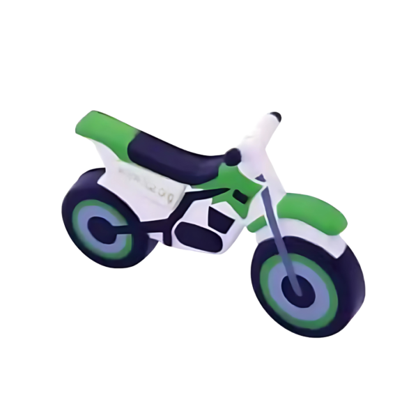 A Personalized Stress Balls - Bike features a green and black toy bike with white accents on a white background, offering a similar sense of calm.