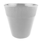 A gray cylindrical pot with a ribbed texture on the upper half. The pot has a smooth lower half and a simple, modern design.