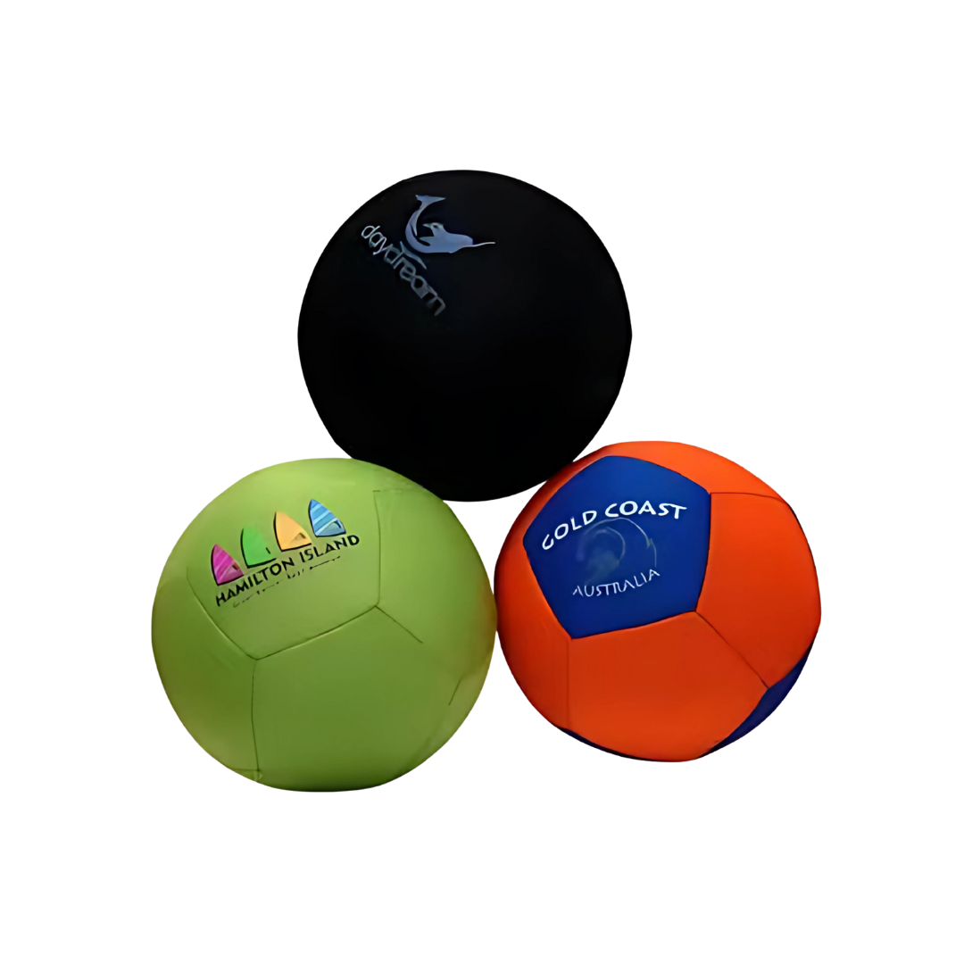 Vibrant Neoprene Footballs on a white background.