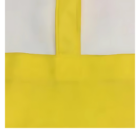 This minimalist abstract painting, 38x42cm, showcases a large yellow rectangle intersected by a vertical and horizontal white line near the top in a cross shape. The uniform yellow background echoes the elegance of the design found in the Non-woven Tote 38x42cm wGusset Local.