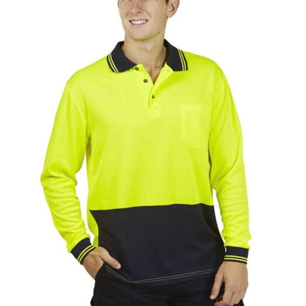 Hi Vis Drop Needle Cott Back Polo Long sleeve