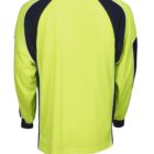 Back view of a long-sleeve yellow sports jersey with black and white accents.