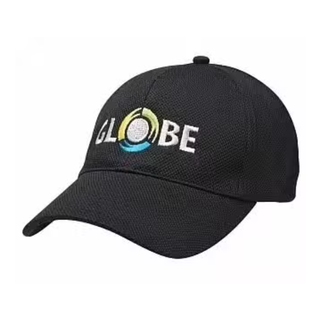 Dobby Fitted Cap in black with GLOBE and a vibrant front logo.