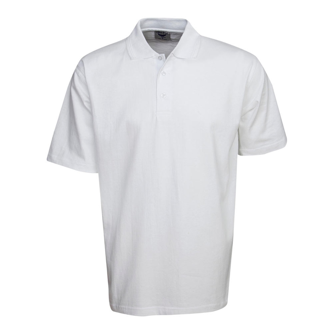 Pre-Shrunk Cotton Polo with collar, short sleeves, on a plain background.