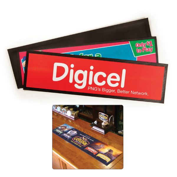 Branded Red Bar Runner with company logo and customised text