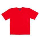 A Premium Kids Promotional T-Shirt in plain red featuring short sleeves and a round neckline, laid flat on a white background.