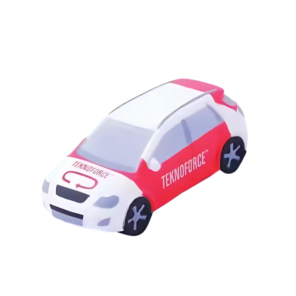 The Printed stress balls - Hatchback in red and white, featuring TEKNOFORCE on the side, stands out against a crisp white background.
