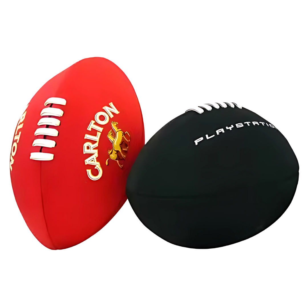 Red and black Promotional Neoprene Footy with company logos