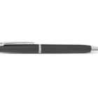A black ballpoint pen with a silver clip and tip, shown on a white background.