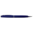 A blue ballpoint pen with a silver clip and tip, shown on a white background.