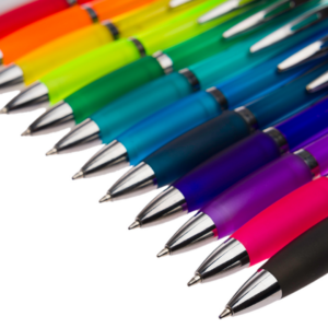 Quality Promotional Pen A arranged diagonally, showcasing a variety of bright hues.