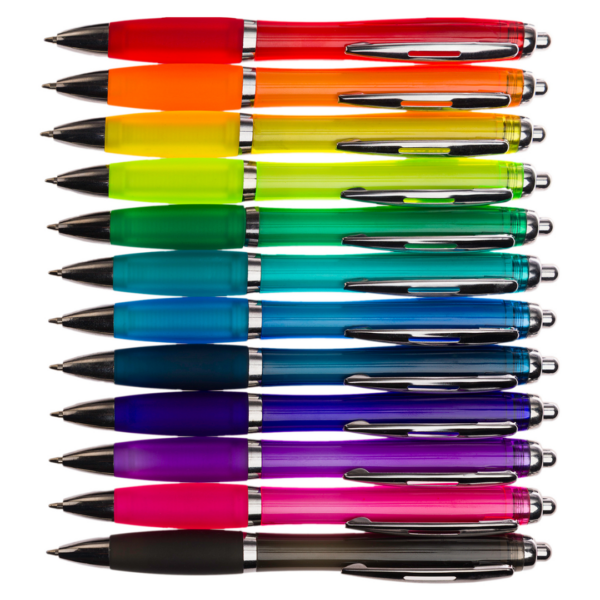 Twelve Quality Promotional Pen A items in a row, each with a click mechanism and black tip.
