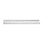 A clear plastic Ruler featuring black markings for centimeters and inches on a white background.