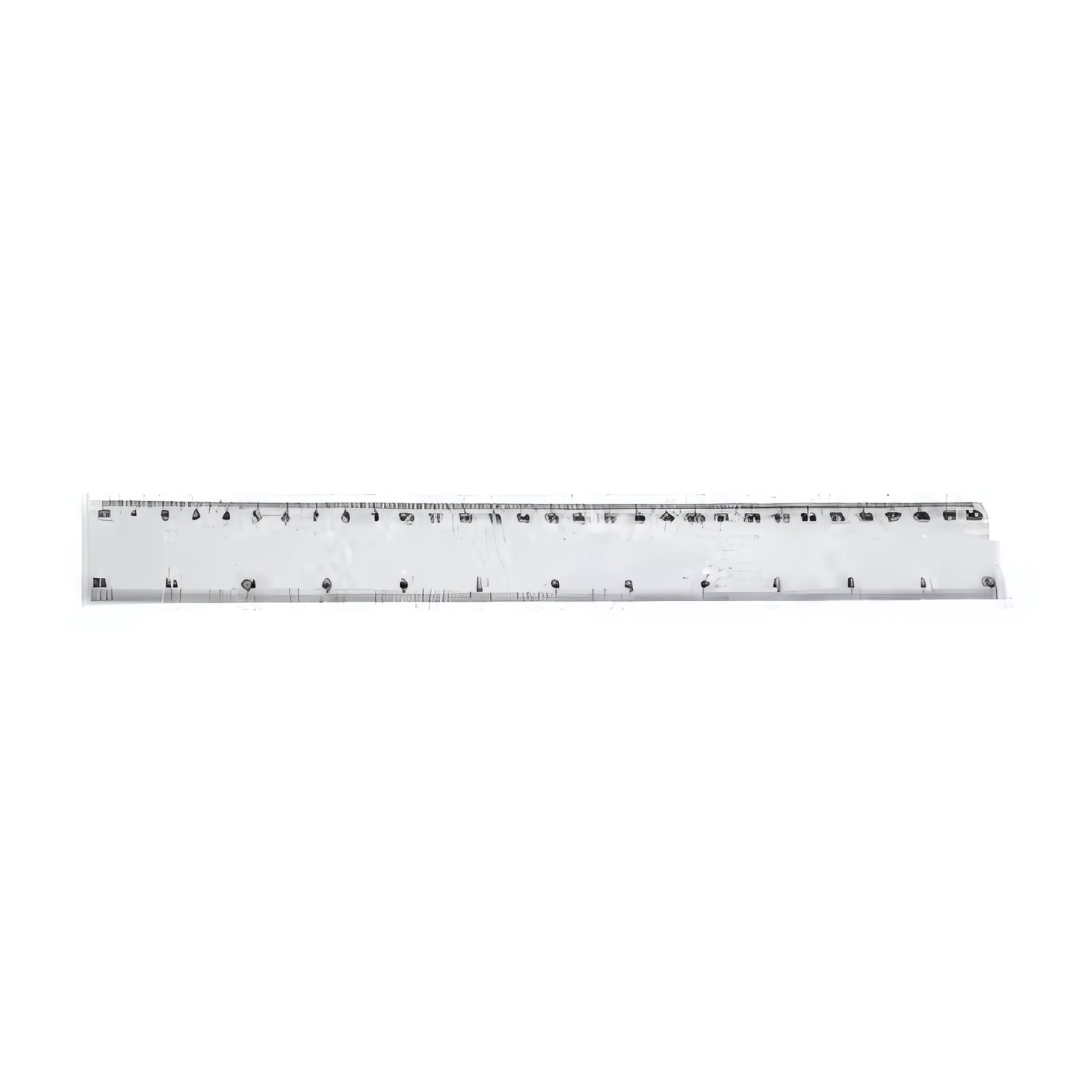 A clear plastic Ruler featuring black markings for centimeters and inches on a white background.