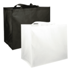 Black and white reusable shopping bags on a white background.
