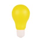 A yellow rubber stress ball shaped like a light bulb with a white base.