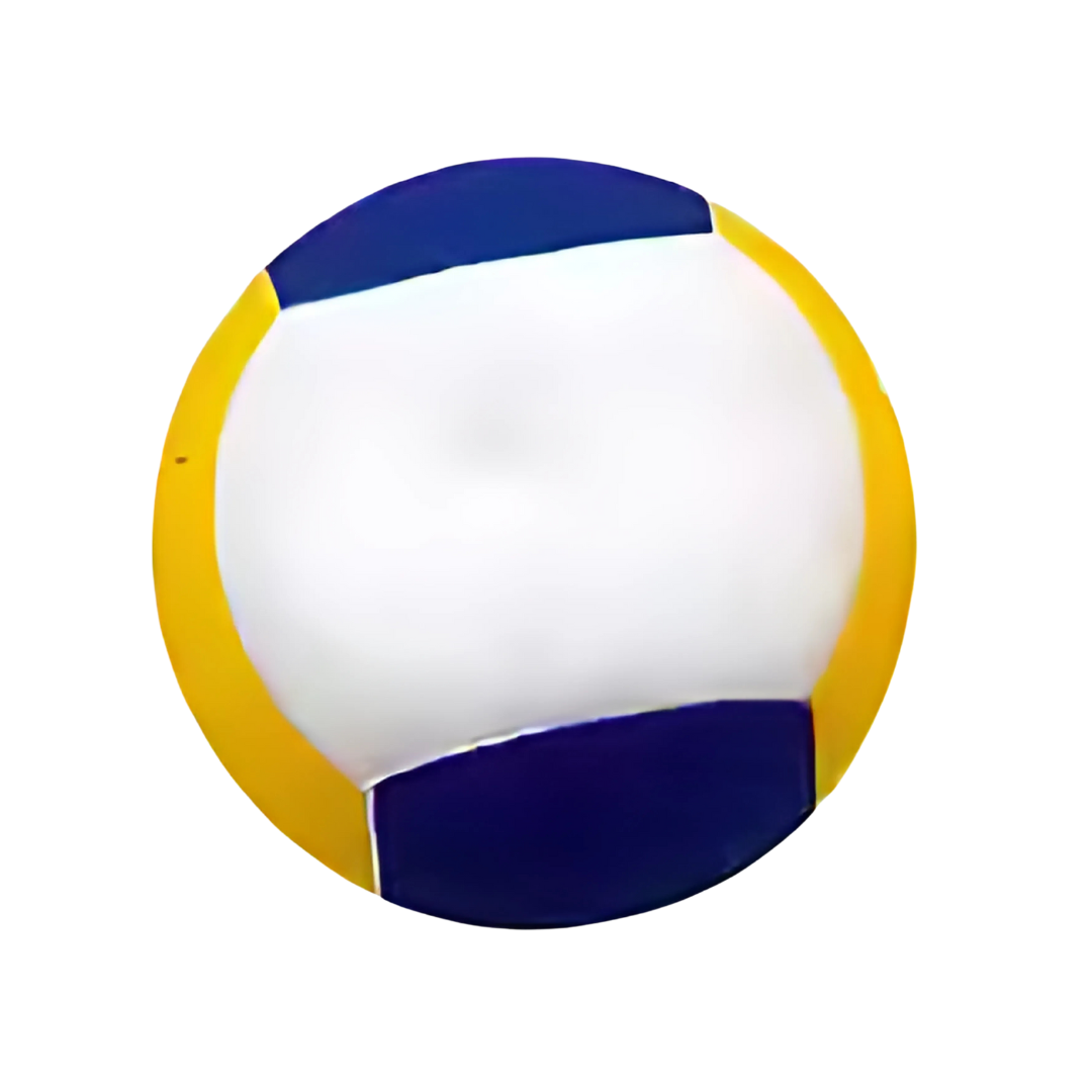 A stress ball hackey sack with blue, white, and yellow panels sits against a plain white background.